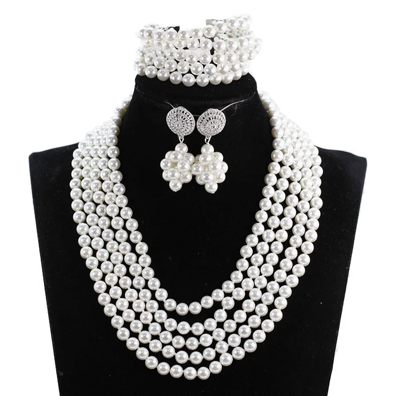 Амулеты 5 рядов раковины жемчужное модное ожерелье 8 мм белая круглая ракушка Жемчужное ожерелье Набор SP102