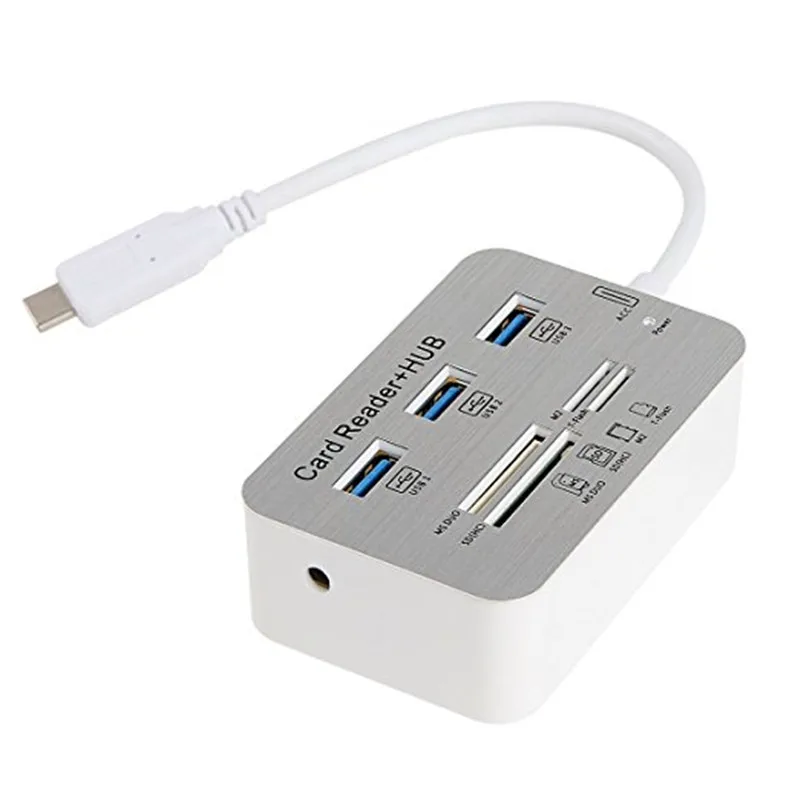 Type C Memory Card Reader USB 3.1 Type C to 3 Port USB 3.0 Hub and MS ...