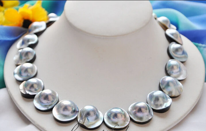

fast NATURAL REAL HUGE 18" 20mm gray south sea mabe pearl NECKLACE AAA