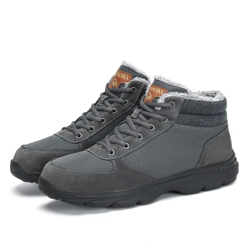 

Christmas Winter Shoes Men Leather Snow Boots Boy Ankle Boots Anti-Skid Flat Platform Shoes Man Fur Booties Work Safety Shoes