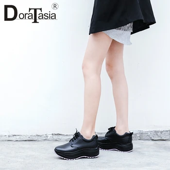 

DoraTasia 2019 New Genuine Cow Leather Spring Sneakers Women shoelace Flat Platform Luxury Casual Sneakers Female Shoes Woman