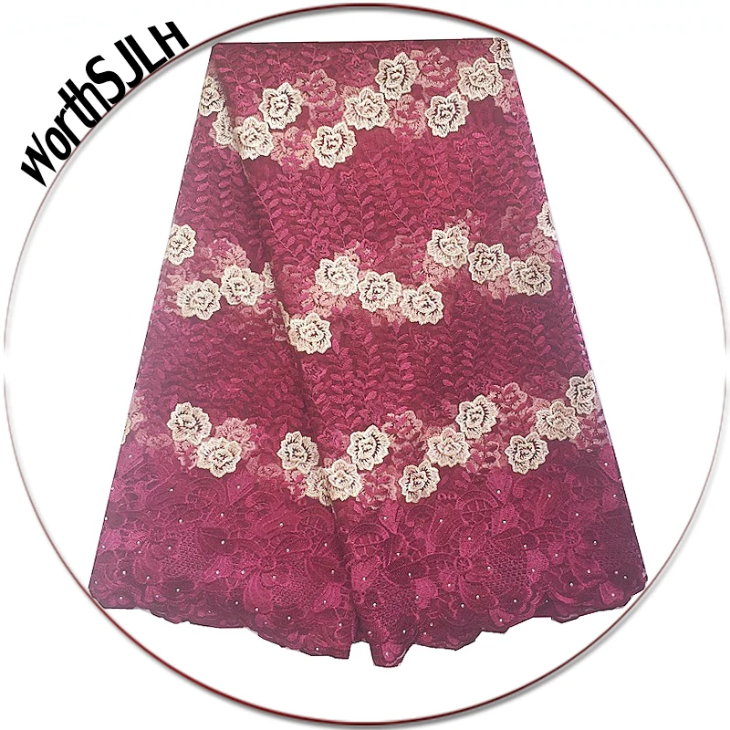 

Wedding Nigerian Lace Fabric 2018 High Quality Lace Wine Latest African Laces Material Guipure French Lace Fabric For Dresses