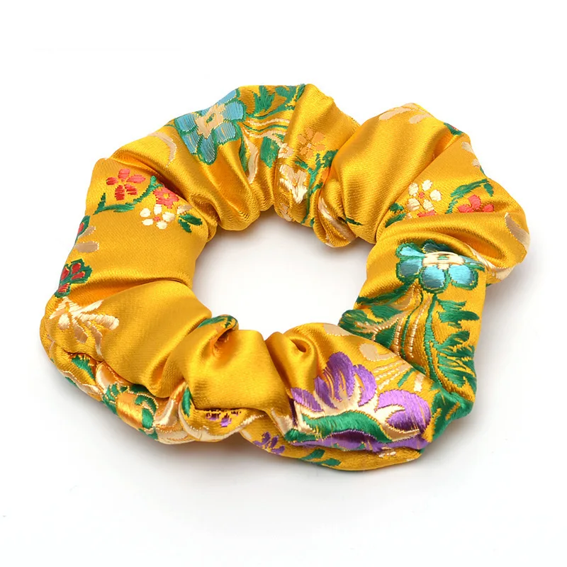 Satin Silk Hair Scrunchies Elastic Hair Bands Ties Embroided Bohemia