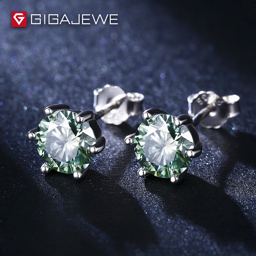 GIGAJEWE круглой огранки серебряные серьги 0.8ct зеленый цвет камень Муассанит Серьги для женщин модные ювелирные изделия