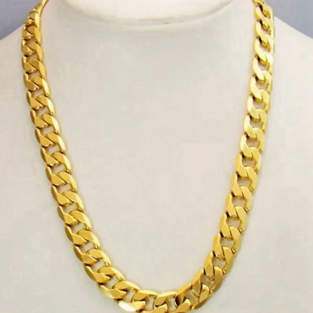 Massive Mens Solid Necklace Curb Chain Yellow Gold Filled Statement