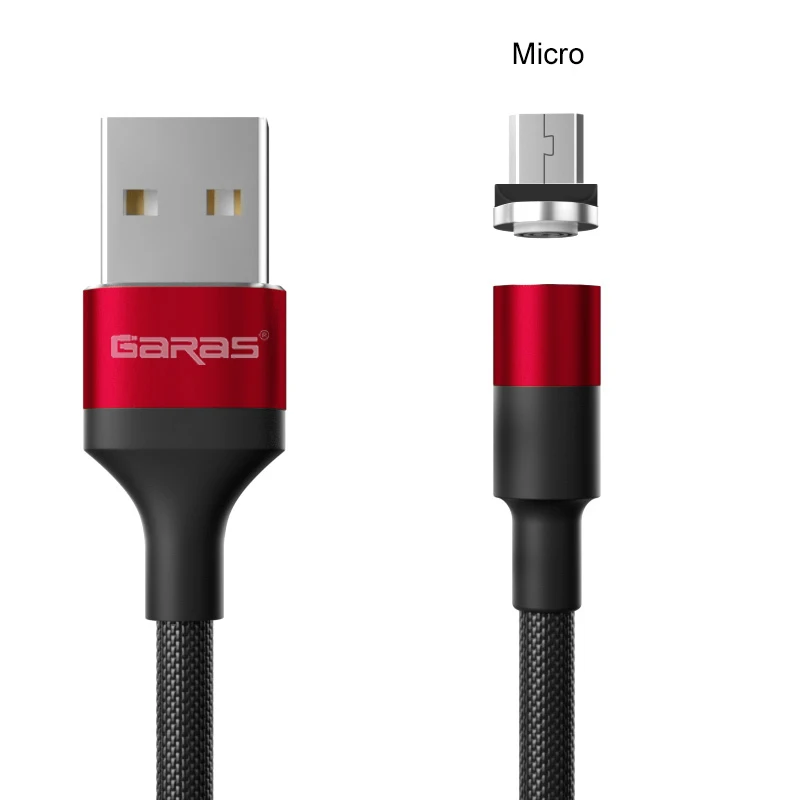 Магнитный usb-кабель GARAS для iPhone/Micro USB и type C 3A, кабель для быстрой зарядки и передачи данных QC3.0 для huawei Xiaomi, магнитный USB C - Цвет: red Micro USB