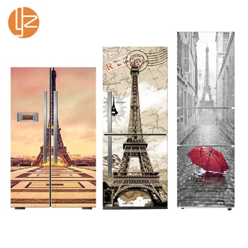 

Creative Paris Pattern Self-adhesive Vinyl Fridge Stickers Mural Vintage Refrigerator Sticker Door Cover Kitchen Furniture Decor