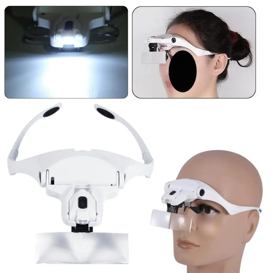 New 5 Lens Adjustable Loupe Headset Magnifier With LED Lights Hand Free