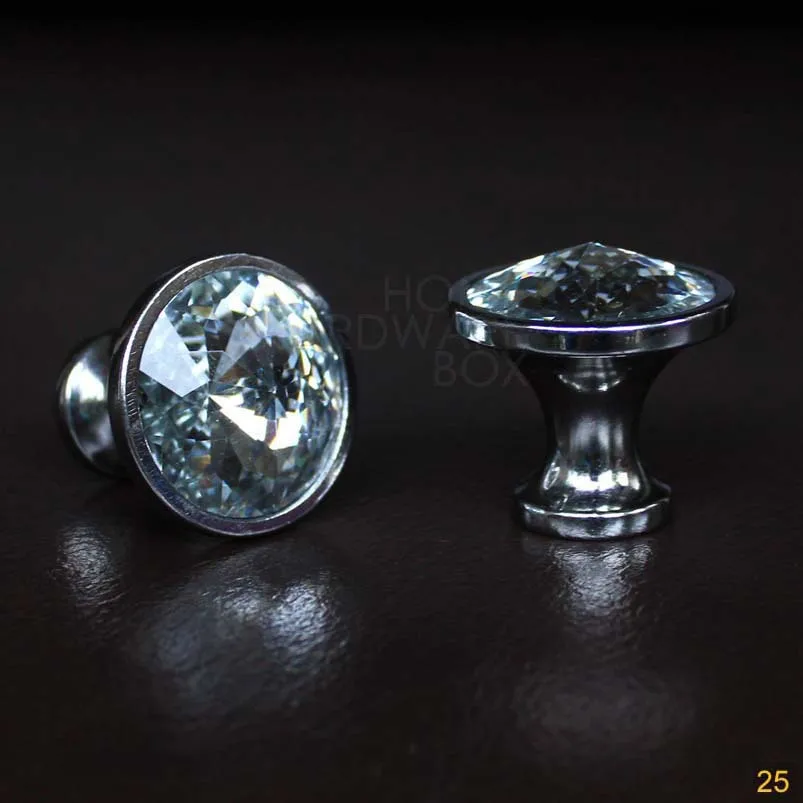 25mm crystal drawer knobs diamond glass pull chrome base handle