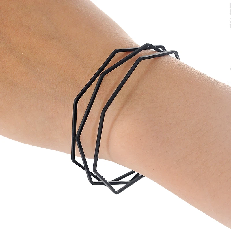 

New Arrive Hollow-Out Open Cuff Bangles Gold & Silver color Multi-Layer Geometric Black Bangles Trendy Jewelry For Women