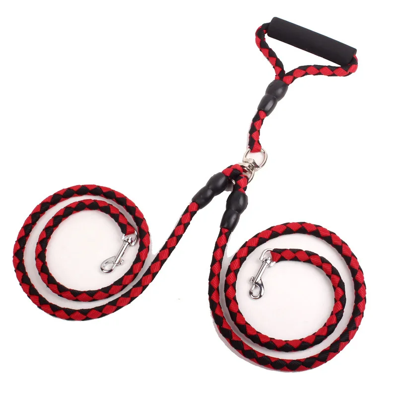 Top Quality 130CM Nylon Weave Dual Dogs Leash No Tangle Double Dog Leashes Couple For Training