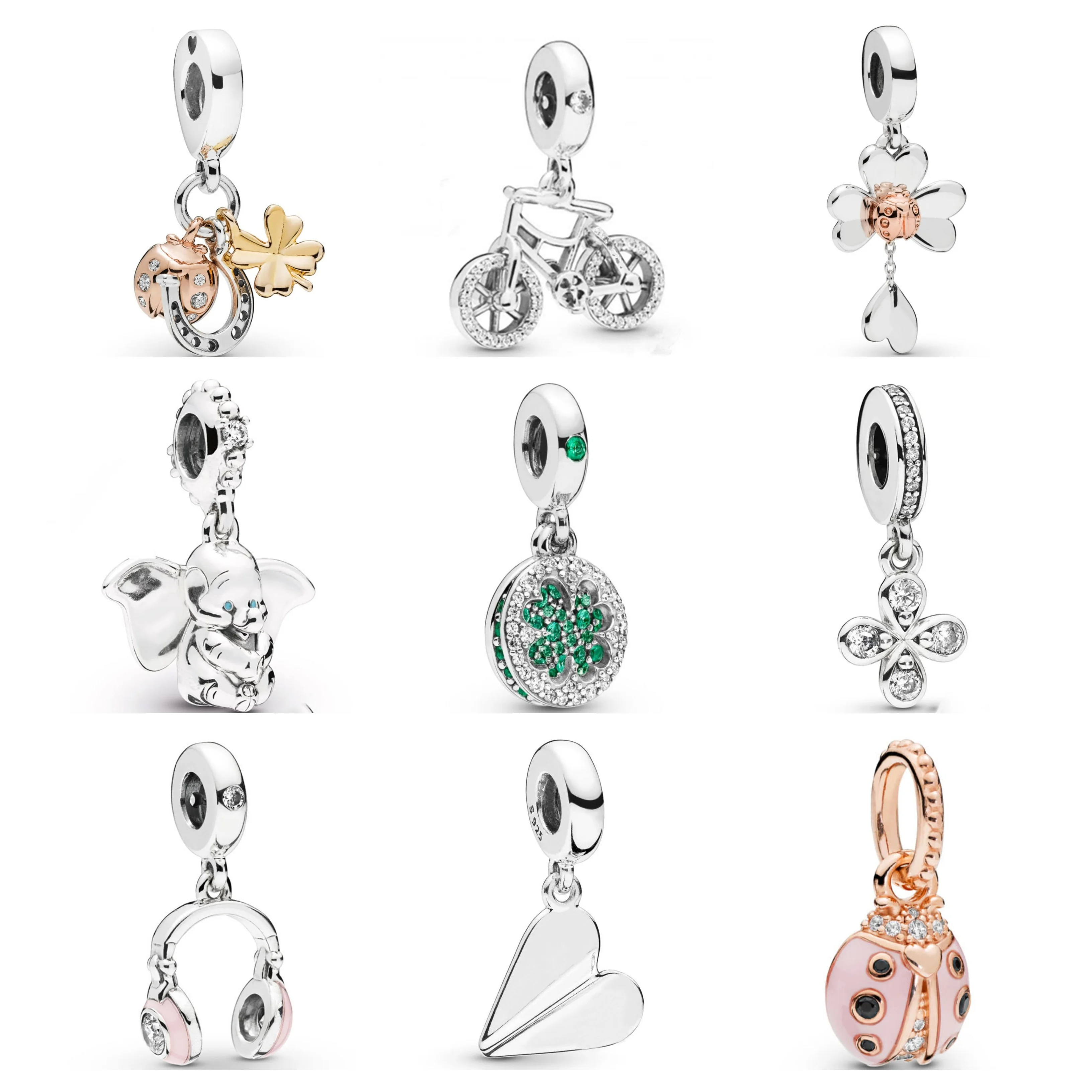 

Authentic 925 Sterling Silver Butterfly Clover & Ladybird Robot Bella Bot Dumbo Elephant Dangle Fit Original Bead Charm Bracelet