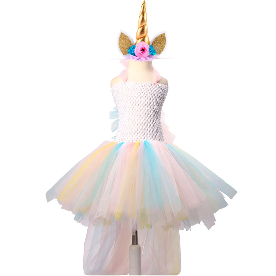 Bustle Unicorn Girl Fancy Tutu Dress Pastel Rainbow Little Pony Dress Girls Baby Halloween Purim Costume Birthday Party Dress (5)