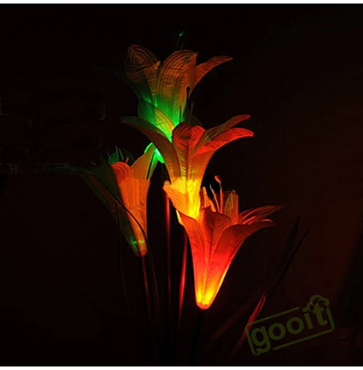 Розовый Солнечный светодиодный Лилия Цветок свет Цвет изменение энергосберегающие лампы на солнечных батареях Открытый Садовая дорожка Двор украшение 3 светодиодный цветок вечерние лампа