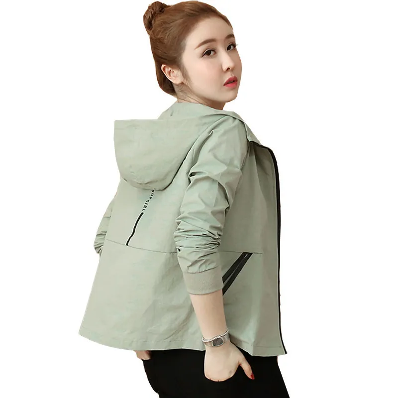 

2019 New Women's Spring Long-sleeved Short Jacket Female Autumn Overcoat Elegant Casual Solid Baseball Hooded Jacket Coat R80