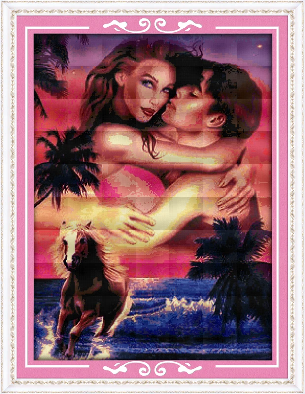 

Hawaii Couples People Needlework,DMC Cross stitch,Sets For Embroidery kits,Printed Patterns Counted Cross-Stitching,DIY Handmade