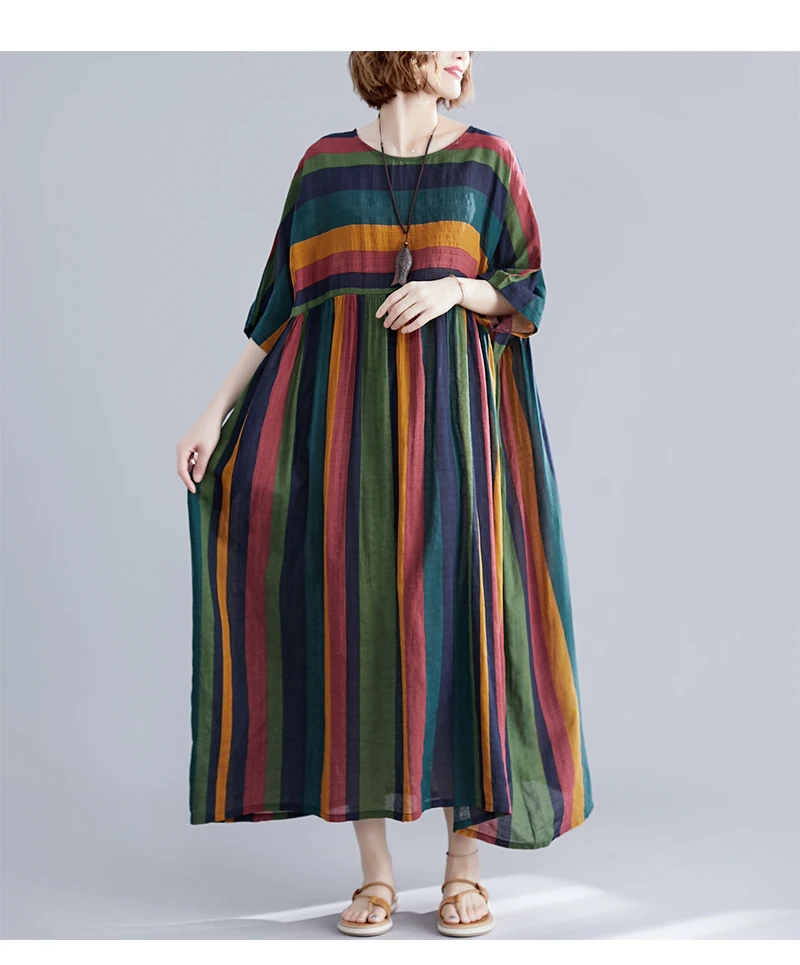 BelineRosa, винтажный стиль, ретро цвет, вертикальные полосы, женские платья, большие размеры, женская одежда, свободное хлопковое льняное платье AWJ00010