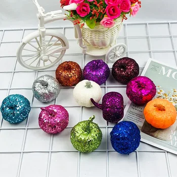 

12pcs Flash Gold Silver Pumpkins Small Foam Pumpkins Artificial Props Faux Vegetables Garden Halloween Decorations HW52