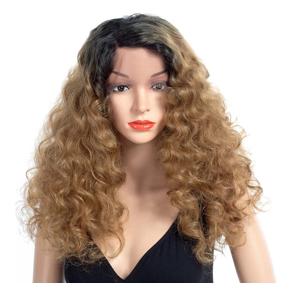

Aigemei Curly Wig Synthetic Brown Blonde Soft Lace Front Wig For Women 150% Density Heat Resistant