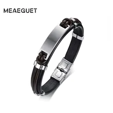 Meaeguet гравировка и лазерная Персонализированная нержавеющая сталь ID браслет и браслет для мужчин ручной работы из натуральной кожи браслет