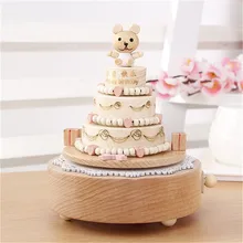 Modern Birthday Cake Shape Wooden music box Home Wood Craft Kids Toy Children Lover Gifts Carousel Clockwork Type musical box