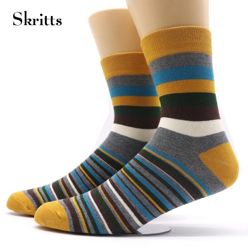Skritts хлопковые носки для мужчин красочные полосатые теплые s носки под одежду делового стиля сжатия Осень Зима 3 пары