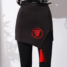 Сексуальная мини-юбка с вышивкой, черная юбка с вырезами и кисточками в китайском стиле, облегающая юбка трапециевидной формы с буквенным принтом