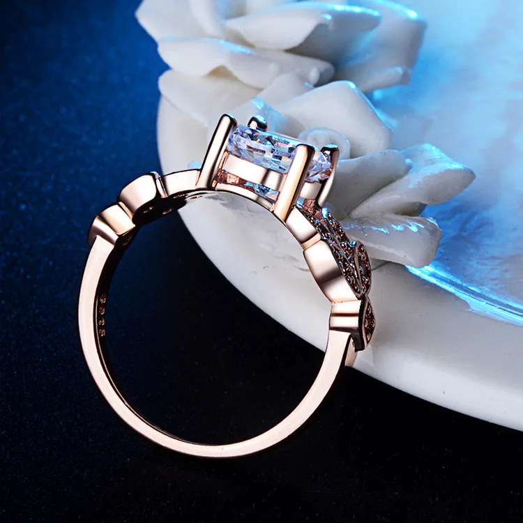 Свадебные кольца с кристаллами розового золота, кольца с листьями, обручальное золото, Цвет кубический циркониевый кольцо, модные новые ювелирные изделия для женщин