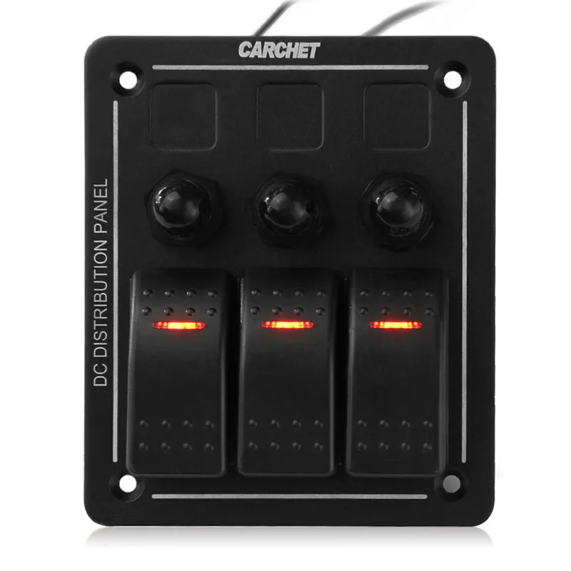 

CARCHET 3 Gang Aluminum LED Waterproof Rocker Switch Panel Marine/Boat Marine Switch Panel for Boat Motorcycle Auto 12-24V