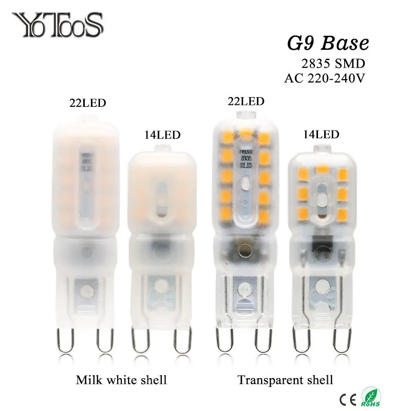 YOTOOS светильник G9 светодиодный AC 220V 230V 240V SMD2835 прожектор для хрустальной люстры
