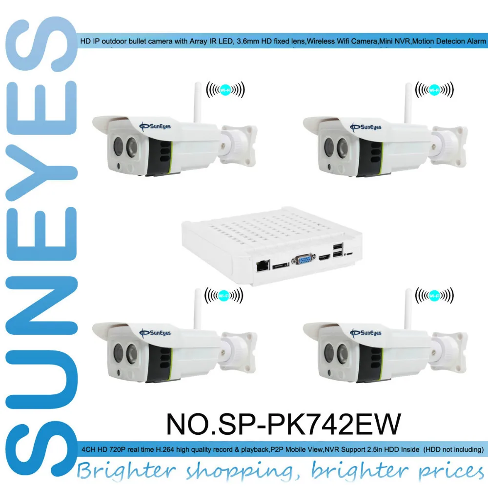 

SunEyes SP-PK742EW  720P HD 4CH Wireless IP Camera kit with Mini NVR Wifi CCTV Kit