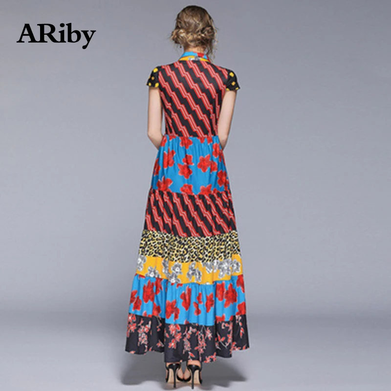 Women Dress Maxi Party Summer Long Dress 2019 New Lady Indie Folk Leopard Print Patchwork V-neck Sashes Slim A-Line Dress Gothic