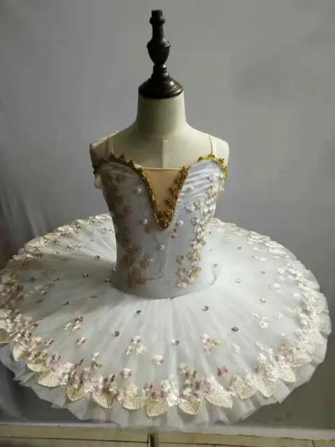 Профессиональная балетная пачка, Лебединое озеро, цветочное кружевное платье, Детский костюм для девочек, балерина, сценическая балетная одежда для детей - Цвет: Белый