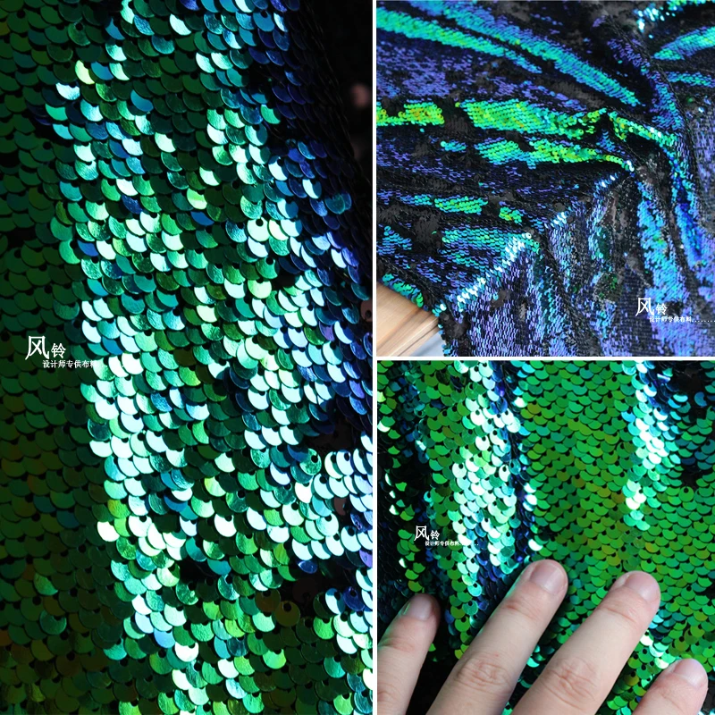 130cm/50cm Double color changing dream scales sequins fabric DIY fabric