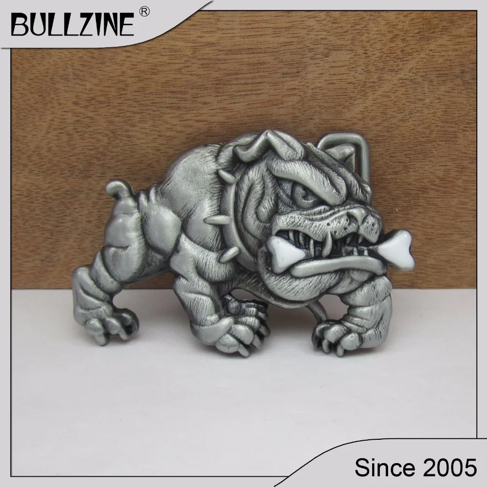 

The Bullzine wholesale English bulldog belt buckle with pewter finish enamel FP-02211 for 4cm width snap on belt