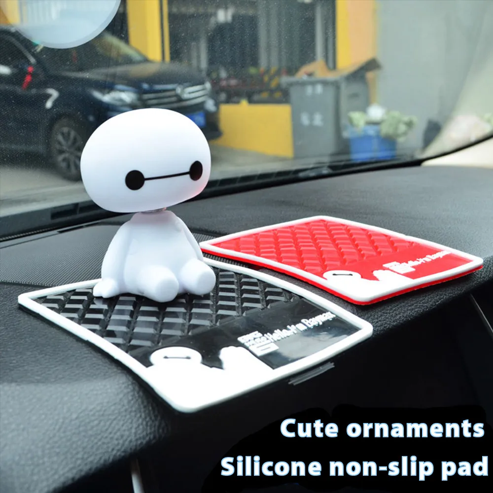 

Baymax Shaking Head Robot and Antislip Pad Phone nonslip Mat Car Ornaments Cartoon Plastic Auto Interior Decorations Accessories