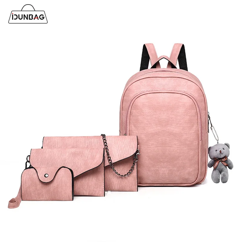 

4Pcs/Set Women Backpacks High Quality Pu Leather School Bags For Girls Chain Envelope Female Shoulder Bag+Small Clutch card Sac