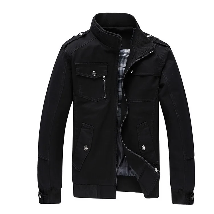 Мужская куртка, Мужская Новая осенняя и зимняя куртка, хлопковая куртка со стоячим воротником уличная, Мужская Новая брендовая одежда черного цвета XXL оптом - Цвет: Black
