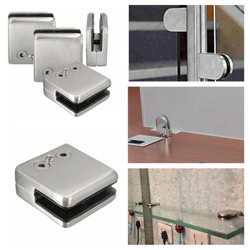 

Useful 4Pcs Stainless Steel Square Clamp Holder Bracket Clip For Glass Shelf Handrails Silver