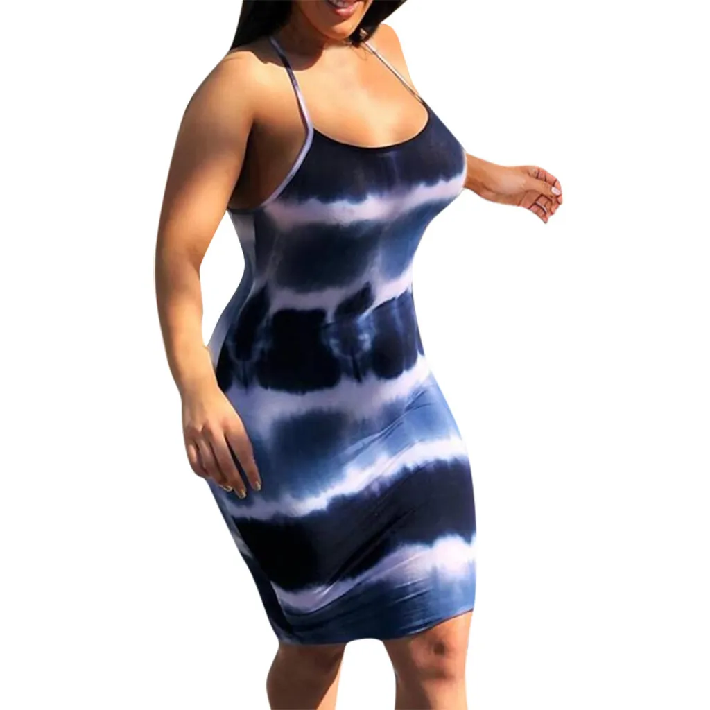 

plus size dresses for women 2019 Summer Beach Sleeveless Sexy Print Slim Tie Dyeing Club Party Mini Dress