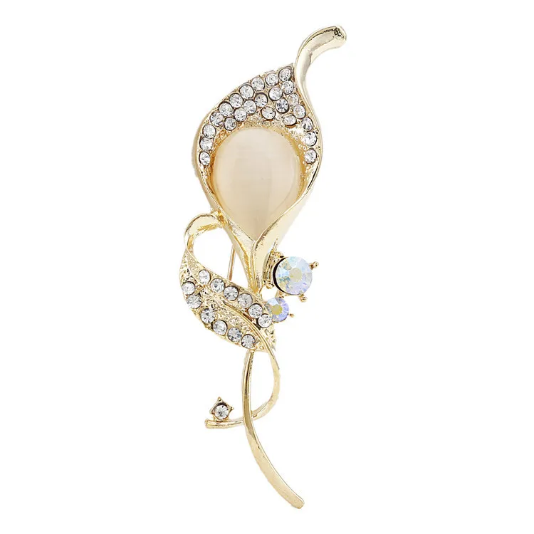 Fashion Rhinestone Gold Calla Lily Brooches Wedding Bouquet For Women Free shipping | Украшения и аксессуары