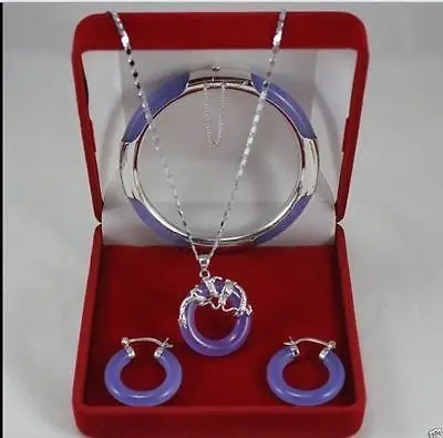 

LG6511 Fine real 18KGP Cubic Zirconia Trendy Jewelry %Purple jade silver dragon pendant earrings bracelet Jewelry set