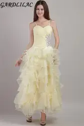 Органза Спагетти ремень Милая Бисер Желтый бальное платье длинное вечернее платье Формальное вечернее платье vestidos Para Festa