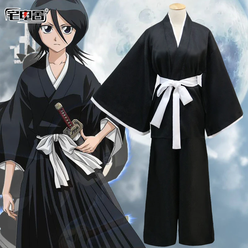 

Anime Kuchiki Rukia Cosplay Shinigami Death Kimono Soul Reaper Full Set Halloween Costume BLEACH uniform costumes for adults