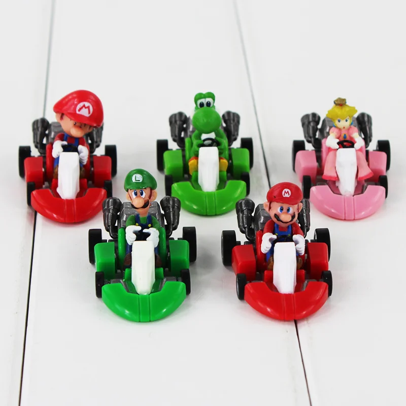 

5pcs/lot Cute Super Mario Bros Mario Luigi Yoshi Pull Back Car Kart PVC Figure Toys Collection Model Toy for Kids Children Gifts