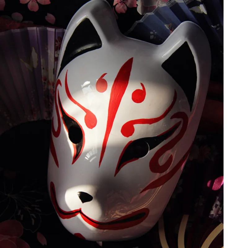 

Hand-painted Full Face Japanese Fox Mask Demon Kitsune Cosplay Pvc Masquerade Collection Japanese Noh Party Carnival Halloween