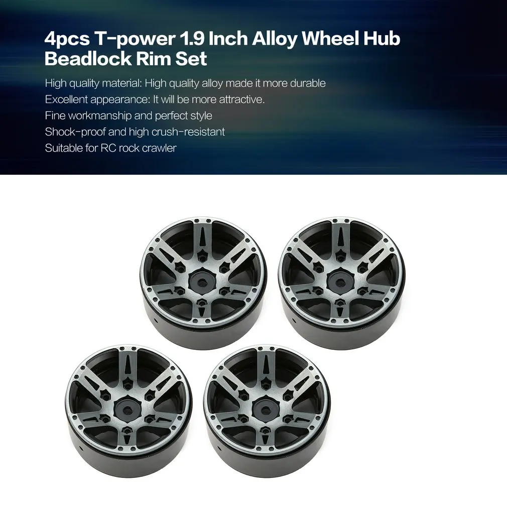 

4pcs T-power 1.9 Inch RC Tires Beadlock Alloy Wheels Hub Beadlock Rim Set for 1/10 RC Car RC Component Spare Parts Accessories