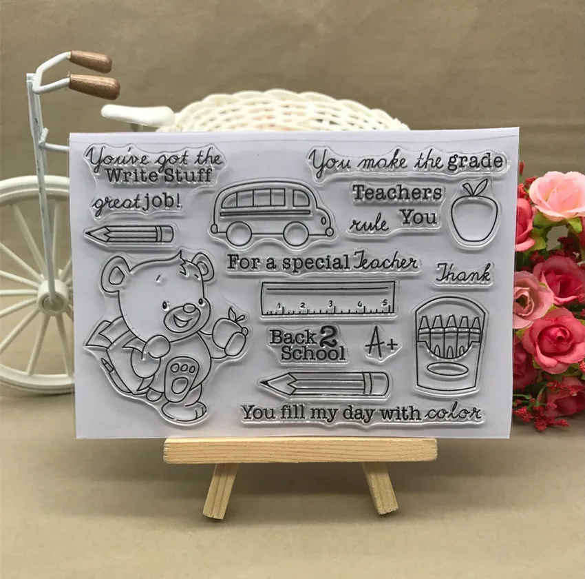 

Back to school stamp Clear Stamp for Scrapbooking Transparent Silicone Rubber DIY Photo Album Decor K905