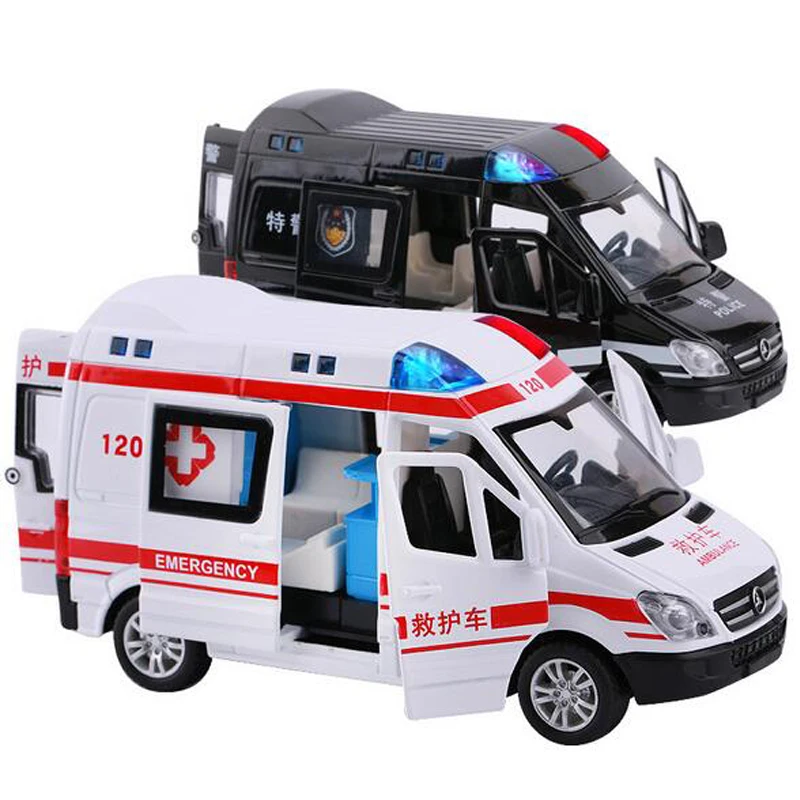 Goedkoop 132 Politie Speelgoed Auto Ziekenhuis Redding Ambulance Metalen Speelgoed Auto Pull Back Voertuig Met Geluid En Verlichting Diecast Speelgoed Auto kids Gift