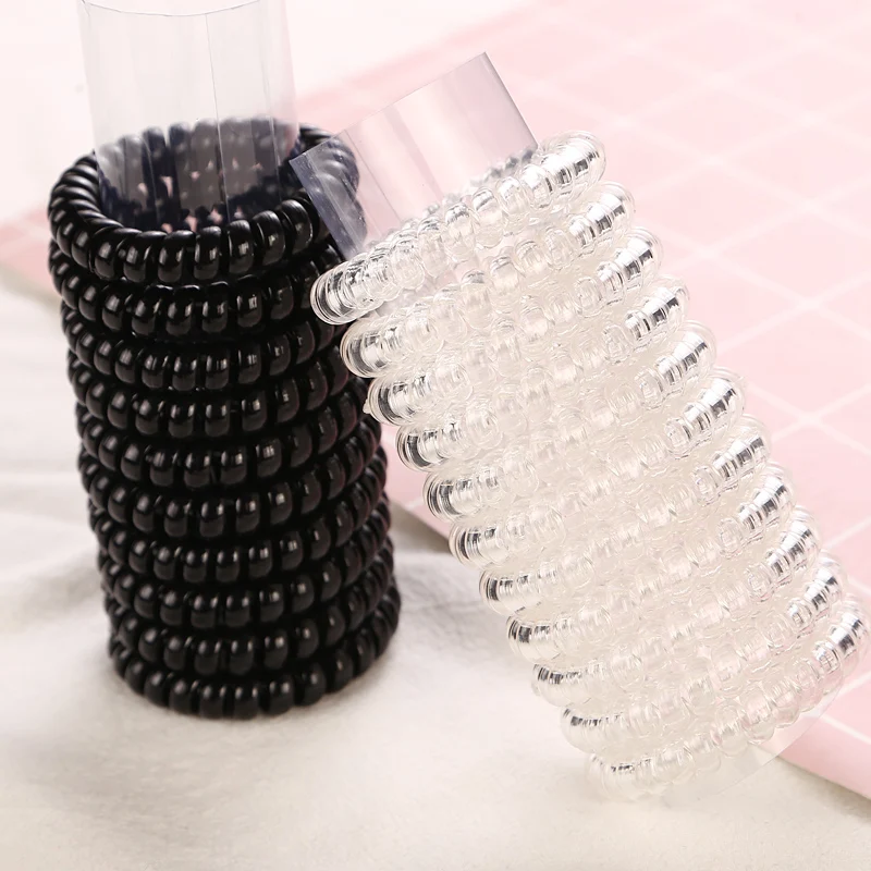 

4Pcs/Lot New Black Clear Telephone Cord Women Elastic Hair Rubber Bands Girls Tie Gum Ponytail Hair Accessories Headwear